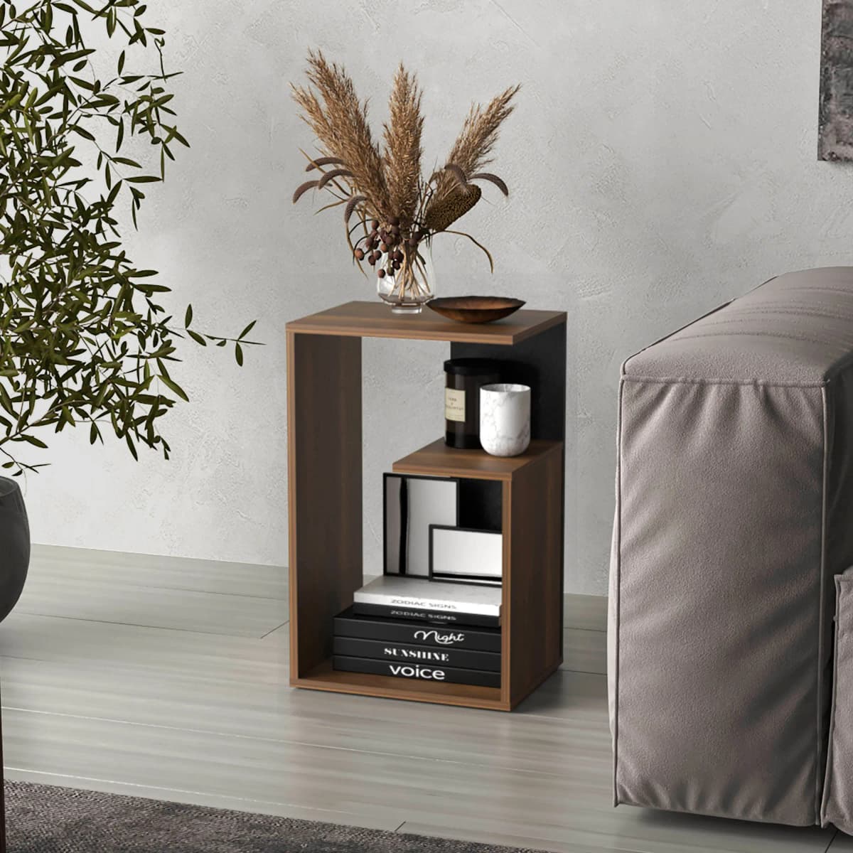 Everet 25" High 3-Tier Side Table Black Wengue - Walnut