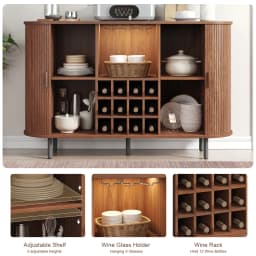 Wine Bar Cabinet w/ LED Light,Liquor Cabinet for Home,Coffee Bar Cabinet w/ Wine Rack & Glass Holder,Walnut Buffet Sideboard