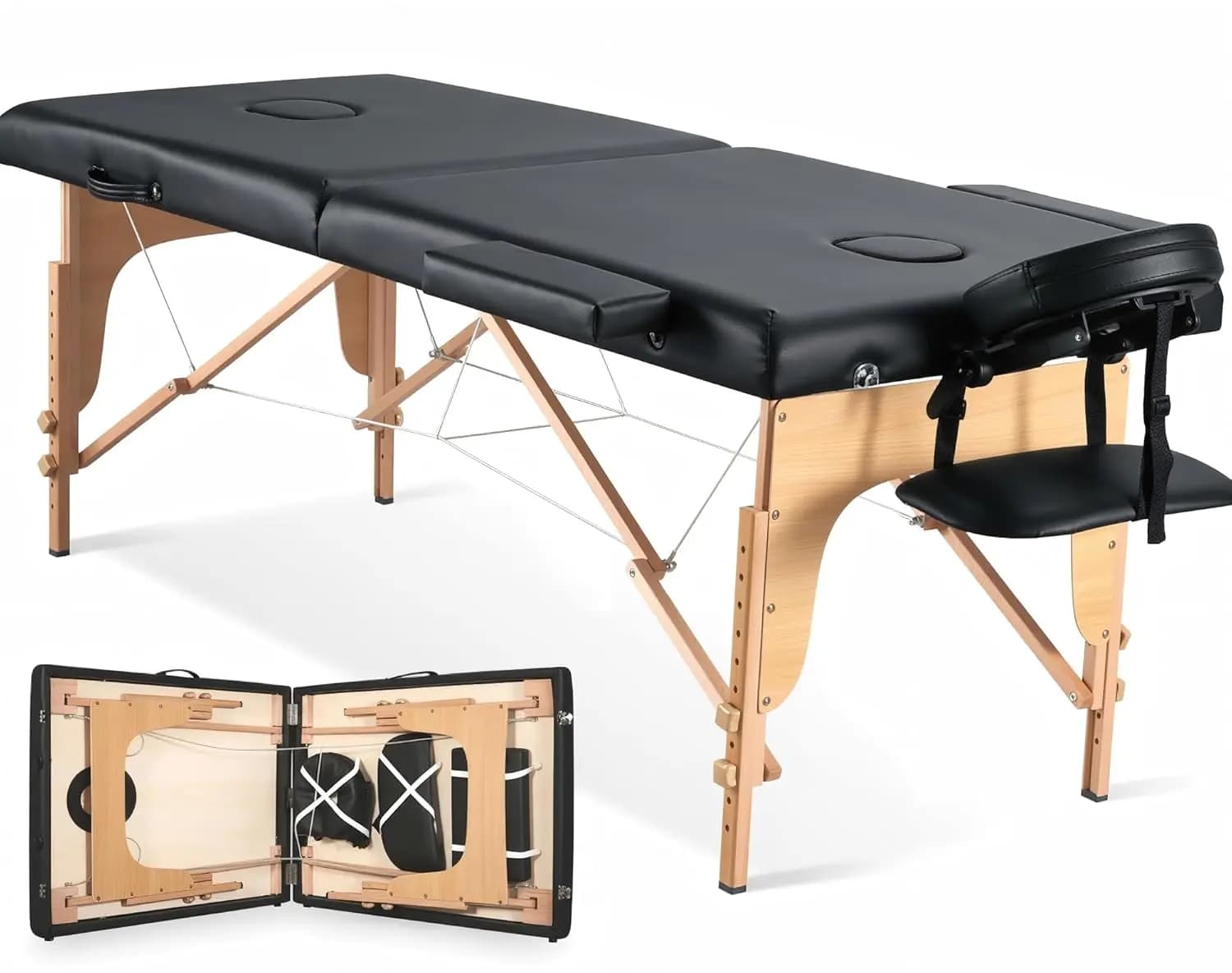 Massage Table Portable Wooden Lash Bed 24" Wide Massage Bed Foldable Beauty Spa Tattoo Face Cradle Adjustable, Customized