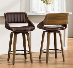 Set of 2 Mid-Century Modern 26 Inch Swivel Bar Stools, Counter Height Stools with Bentwood Back & Legs, Customized