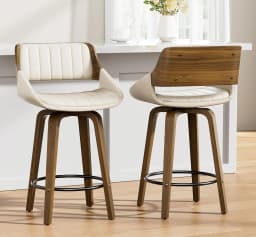 Set of 2 Mid-Century Modern 26 Inch Swivel Bar Stools, Counter Height Stools with Bentwood Back & Legs, Customized