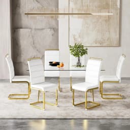 Modern Dining Chairs Set of 4, PU Faux Leather High Back Upholstered Dining Room Side Chair with Horizontal Stripe, Customized