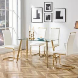 Modern Dining Chairs Set of 4, PU Faux Leather High Back Upholstered Dining Room Side Chair with Horizontal Stripe, Customized