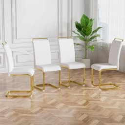 Modern Dining Chairs Set of 4, PU Faux Leather High Back Upholstered Dining Room Side Chair with Horizontal Stripe, Customized