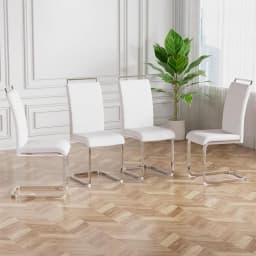 Modern Dining Chairs Set of 4, PU Faux Leather High Back Upholstered Dining Room Side Chair with Horizontal Stripe, Customized