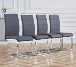 Modern Dining Chairs Set of 4, PU Faux Leather High Back Upholstered Dining Room Side Chair with Horizontal Stripe, Customized