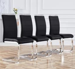 Modern Dining Chairs Set of 4, PU Faux Leather High Back Upholstered Dining Room Side Chair with Horizontal Stripe, Customized
