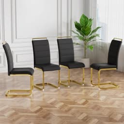Modern Dining Chairs Set of 4, PU Faux Leather High Back Upholstered Dining Room Side Chair with Horizontal Stripe, Customized