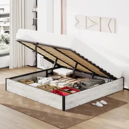 King Lift Up Storage Bed Frame Wooden Slats Platform Underneath Space No Box Spring Quiet Rustic Brown, Customized