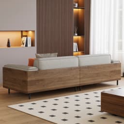 Modern medieval-style 82.67-inch three-seater sofa set with a solid wood frame, high-density foam cushions, and sturdy metal leg