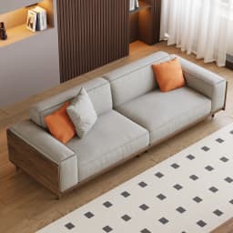 Modern medieval-style 82.67-inch three-seater sofa set with a solid wood frame, high-density foam cushions, and sturdy metal leg