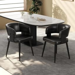 Modern Dining Chairs Set of 2, Upholstered Faux Leather Kitchen Side Chairs with Curved Open Back, Easy Assembly, Customized