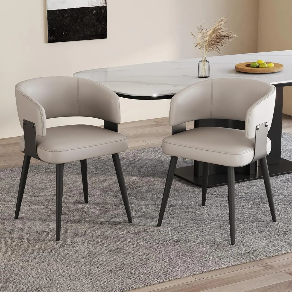 Modern Dining Chairs Set of 2, Upholstered Faux Leather Kitchen Side Chairs with Curved Open Back, Easy Assembly, Customized