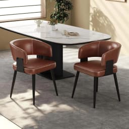 Modern Dining Chairs Set of 2, Upholstered Faux Leather Kitchen Side Chairs with Curved Open Back, Easy Assembly, Customized