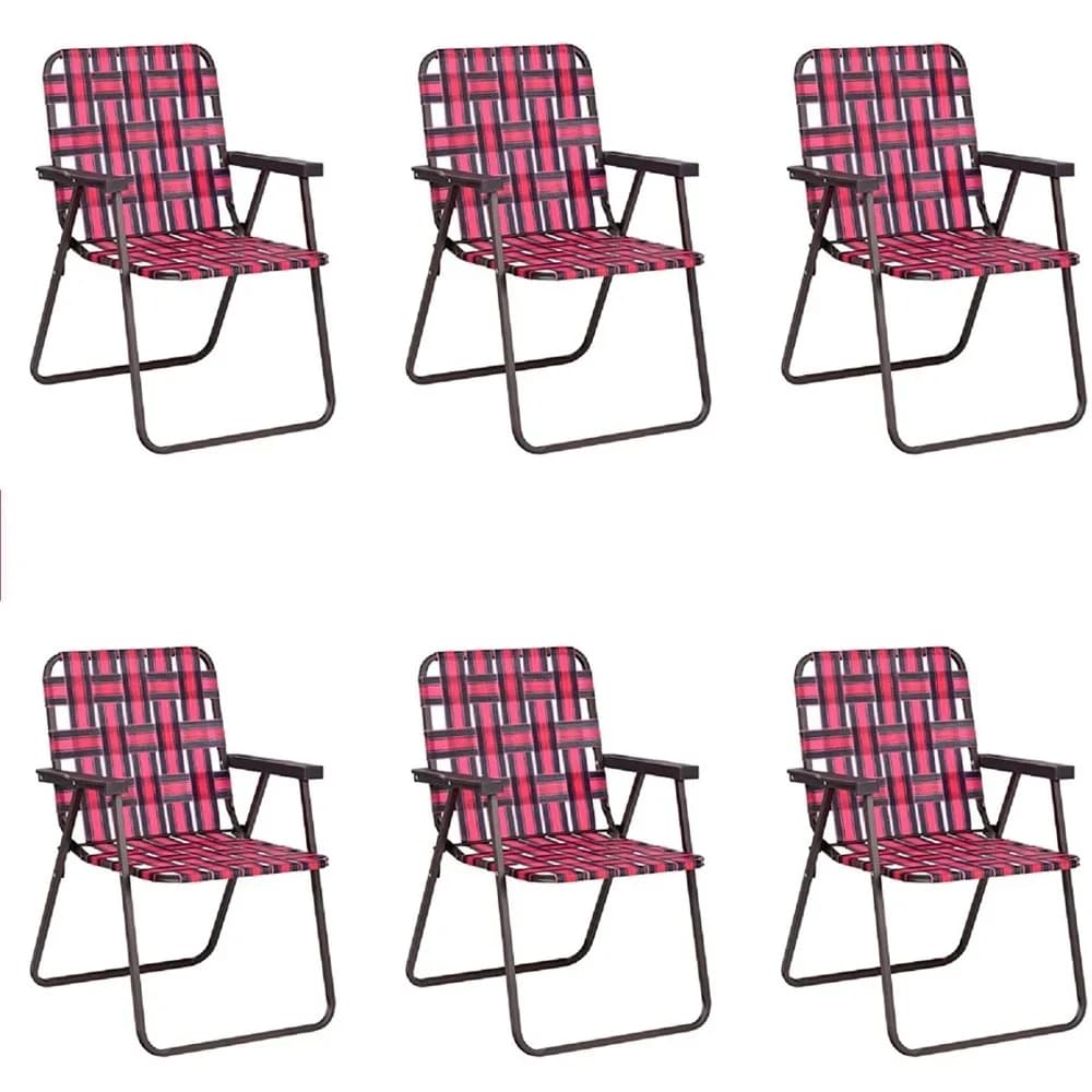 Set of 6 Patio Folding Web Chair Set Portable Beach Camping Chair Red