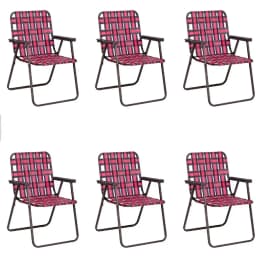 Set of 6 Patio Folding Web Chair Set Portable Beach Camping Chair Red