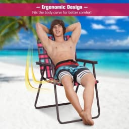 Set of 6 Patio Folding Web Chair Set Portable Beach Camping Chair Red