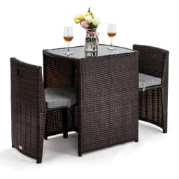 3 PCS Wicker Outdoor Patio Bistro Set, Patio Furniture Set for Small Space with Glass Top Table Dining Chairs,, Customized