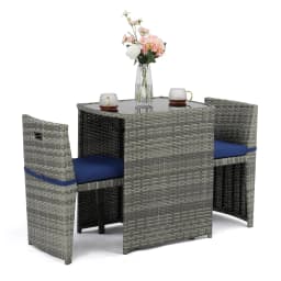 3 PCS Wicker Outdoor Patio Bistro Set, Patio Furniture Set for Small Space with Glass Top Table Dining Chairs,, Customized