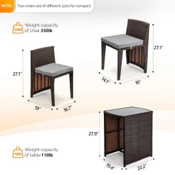 3 PCS Wicker Outdoor Patio Bistro Set, Patio Furniture Set for Small Space with Glass Top Table Dining Chairs,, Customized