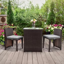 3 PCS Wicker Outdoor Patio Bistro Set, Patio Furniture Set for Small Space with Glass Top Table Dining Chairs,, Customized