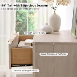Fluted 5 Drawers Dresser, 48" Tall Modern Chest of Drawers, Curved Profile Design, Wood Drawer Organizer, Customized