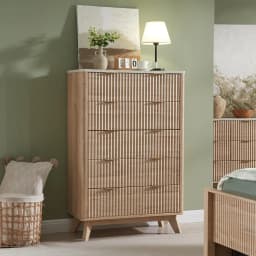 Fluted 5 Drawers Dresser, 48" Tall Modern Chest of Drawers, Curved Profile Design, Wood Drawer Organizer, Customized