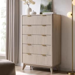 Fluted 5 Drawers Dresser, 48" Tall Modern Chest of Drawers, Curved Profile Design, Wood Drawer Organizer, Customized