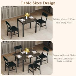 Dining Table Set for 4, Extendable Kitchen Table Cushion Chairs Set of 4, Rectangle Dining Table with Metal Frame & MDF Board, F