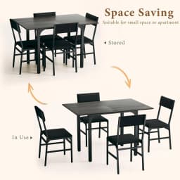 Dining Table Set for 4, Extendable Kitchen Table Cushion Chairs Set of 4, Rectangle Dining Table with Metal Frame & MDF Board, F