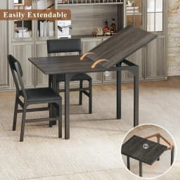 Dining Table Set for 4, Extendable Kitchen Table Cushion Chairs Set of 4, Rectangle Dining Table with Metal Frame & MDF Board, F