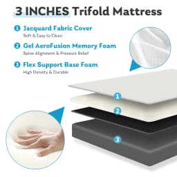 MCQ 3 Inch Tri-fold Mattress Portable Bed Pad Foldable Collapsible and Washable Cover with CertiPUR-US Certified for Home