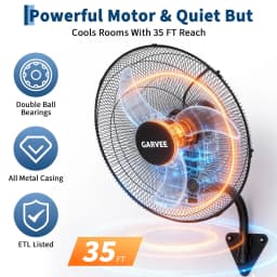 High Velocity Oscillating Wall Mount Fan, 3500 CFM 3-Speed Heavy Duty Industrial Shop Fan with 90° Oscillation & 30° Adjustable
