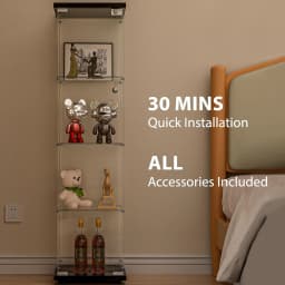 Glass Display Cabinet with Door and Lock, Quick-Install Style 4-Shelf Curio Cabinet 5mm Tempered Glass Floor Standing Bookshelf
