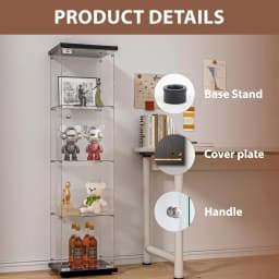 Glass Display Cabinet with Door and Lock, Quick-Install Style 4-Shelf Curio Cabinet 5mm Tempered Glass Floor Standing Bookshelf