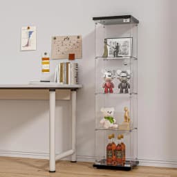 Glass Display Cabinet with Door and Lock, Quick-Install Style 4-Shelf Curio Cabinet 5mm Tempered Glass Floor Standing Bookshelf