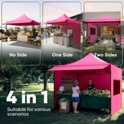 10x10 Heavy Duty Pop Up Canopy 3 Removable Sidewalls Commercial Shelter Wheeled Bag Outdoor Party Market 600D PU UPF50+, Custom