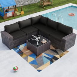 7 Pieces Outdoor Patio Furniture Set,Sectional Rattan Sofa Set Brown PE Rattan Wicker Patio Conversation Set with, Custom
