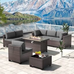 7 Pieces Outdoor Patio Furniture Set,Sectional Rattan Sofa Set Brown PE Rattan Wicker Patio Conversation Set with, Custom