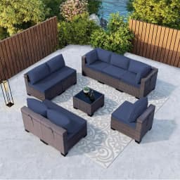 7 Pieces Outdoor Patio Furniture Set,Sectional Rattan Sofa Set Brown PE Rattan Wicker Patio Conversation Set with, Custom