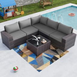 7 Pieces Outdoor Patio Furniture Set,Sectional Rattan Sofa Set Brown PE Rattan Wicker Patio Conversation Set with, Custom