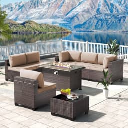 7 Pieces Outdoor Patio Furniture Set,Sectional Rattan Sofa Set Brown PE Rattan Wicker Patio Conversation Set with, Custom