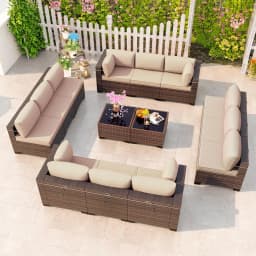 7 Pieces Outdoor Patio Furniture Set,Sectional Rattan Sofa Set Brown PE Rattan Wicker Patio Conversation Set with, Custom