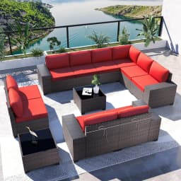7 Pieces Outdoor Patio Furniture Set,Sectional Rattan Sofa Set Brown PE Rattan Wicker Patio Conversation Set with, Custom
