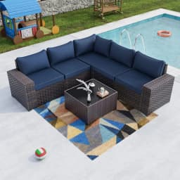 7 Pieces Outdoor Patio Furniture Set,Sectional Rattan Sofa Set Brown PE Rattan Wicker Patio Conversation Set with, Custom