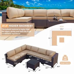 7 Pieces Outdoor Patio Furniture Set,Sectional Rattan Sofa Set Brown PE Rattan Wicker Patio Conversation Set with, Custom