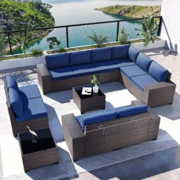 7 Pieces Outdoor Patio Furniture Set,Sectional Rattan Sofa Set Brown PE Rattan Wicker Patio Conversation Set with, Custom