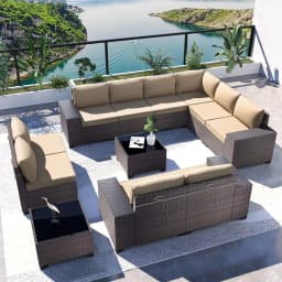 7 Pieces Outdoor Patio Furniture Set,Sectional Rattan Sofa Set Brown PE Rattan Wicker Patio Conversation Set with, Custom