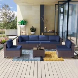 7 Pieces Outdoor Patio Furniture Set,Sectional Rattan Sofa Set Brown PE Rattan Wicker Patio Conversation Set with, Custom