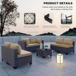7 Pieces Outdoor Patio Furniture Set,Sectional Rattan Sofa Set Brown PE Rattan Wicker Patio Conversation Set with, Custom